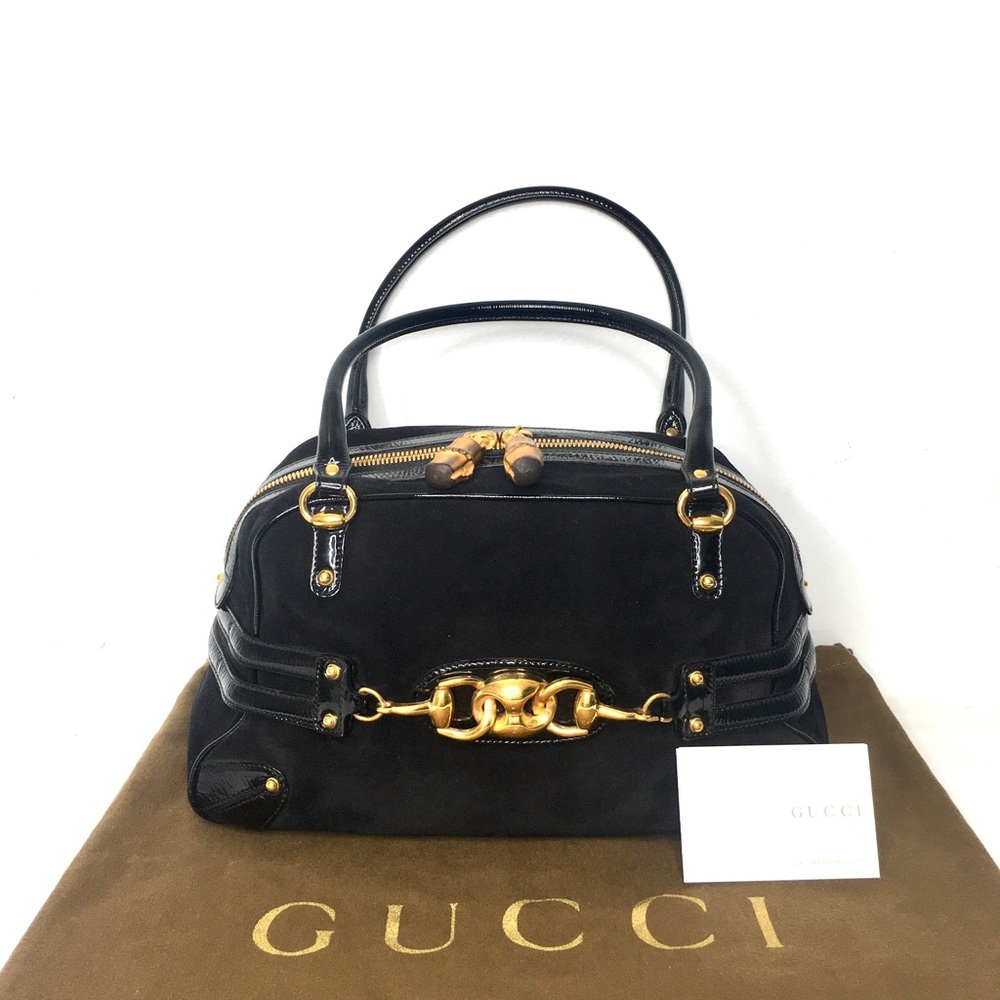 Gucci Black Suede Shoulder Bag with Gold Hardware